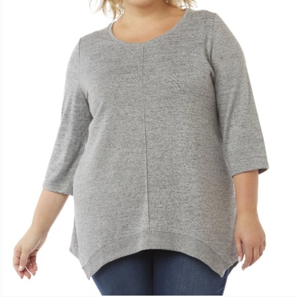 Catherines 3/4 Sleeve Shark Bite Hem Gray Sweater - Picture 1 of 7